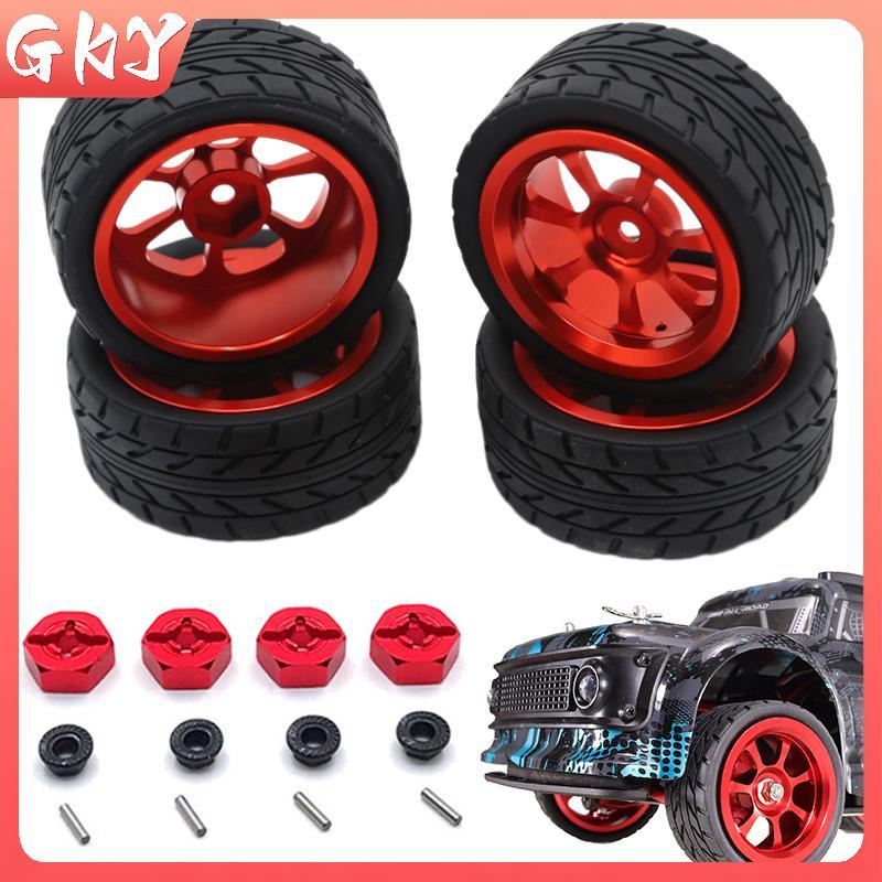 GKY 1 Bộ 65mm Lốp Cao Su Kim Loại Vành Bánh Xe 12mm Lục Giác Cho Wltoys 144001 144010 124007 124016 