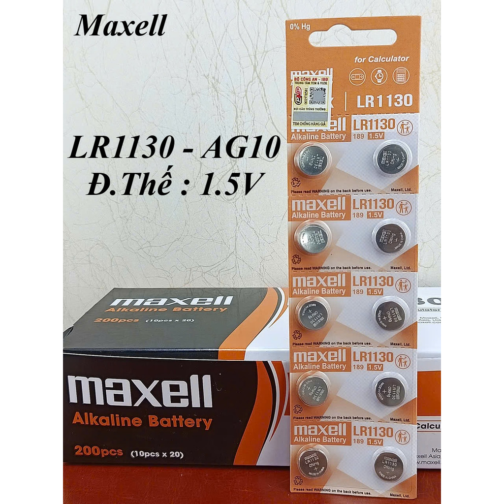 Pin LR1130, LR54, AG10, 189 - Pin cúc áo hiệu MAXELL AlkaLine chính hãng