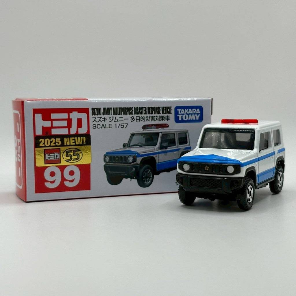 Mô hình xe oto Tomica 99 Suzuki Jimny Patrol Car màu xanh trắng cho trẻ từ 3 tuổi