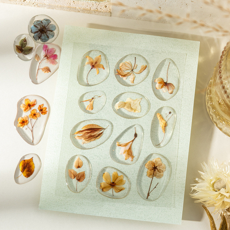 Nhãn dán Epoxy trong suốt trong suốt, Dòng Echo của Thiên nhiên, Sổ tay dán trong suốt chủ đề hoa kh