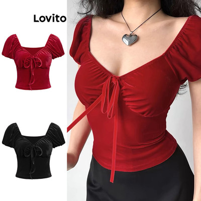 Lovito thanh lịch Áo Thun Nữ Kiểu Dáng Trơn Có Nơ Phía Trước Và Xếp Ly Dành Cho Nữ L87ED215