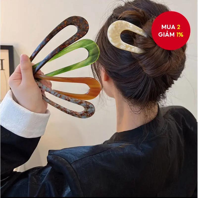 Vintage Hình Chữ U Kẹp Tóc Acetate Kẹp Tóc Cho Nữ Bun Kiểu Tóc