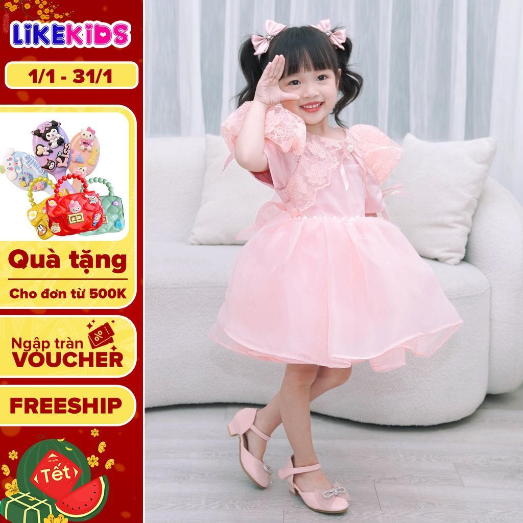 Đầm công chúa voan cho bé gái kiểu dáng TAY BỒNG LikeKids F47