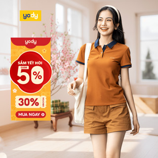  🌸SALE TẾT🌸 Áo polo nữ s.cafe phối nẹp YODY cổ bẻ thoáng mát kháng khuẩn  APN3700 WCPO25A216 