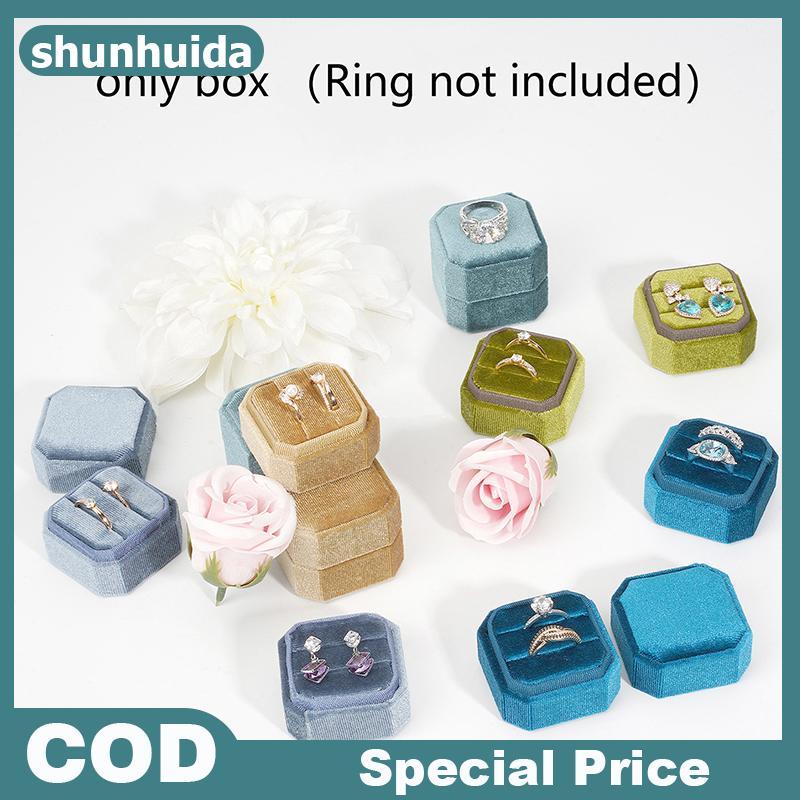 Shunhuida 1 Hộp Nhẫn Nhung Đôi Hộp Nhẫn Có Nắp Có Thể Tháo Rời 2 Khe Hình Bát Giác Nhẫn Giá Đỡ Để Đí