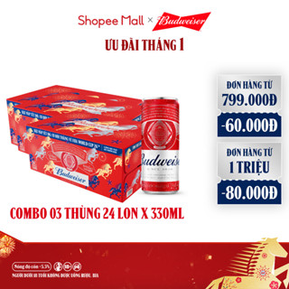  Combo 3 Thùng 24 Lon Bia Budweiser Sleek Can Chính Hãng  330ml  lon  