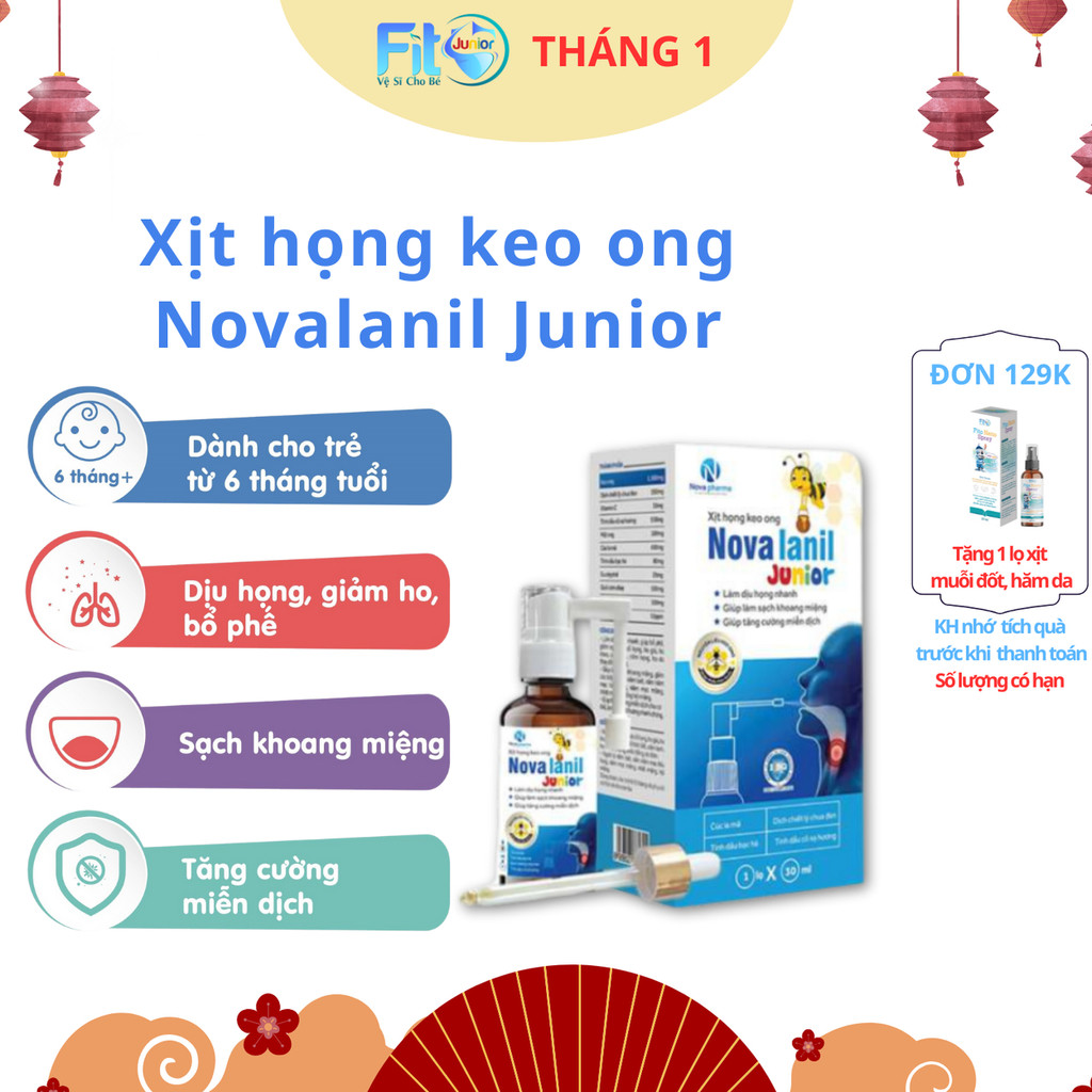 Xịt Keo Ong Giảm Đ.au Rát Họng, Giảm Ho, Giúp Loãng Đờm Cho Bé Nova Lanil Fito Junior, 30ml