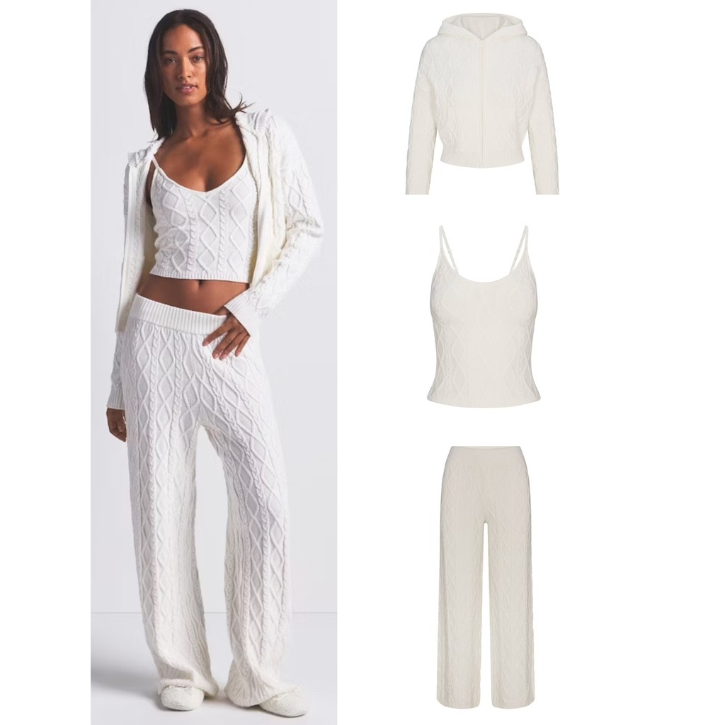 QYPJ Skims Autumn Winter New Sweater Three-Piece Set Vintage Cable Knit Soft Cozy Comfortable Lazy S