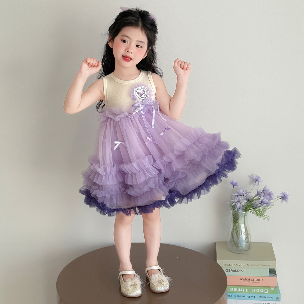 Váy voan không tay bé gái / Váy trẻ em phồng bánh tím JK / Váy công chúa Kulomi / Váy lolita trẻ em