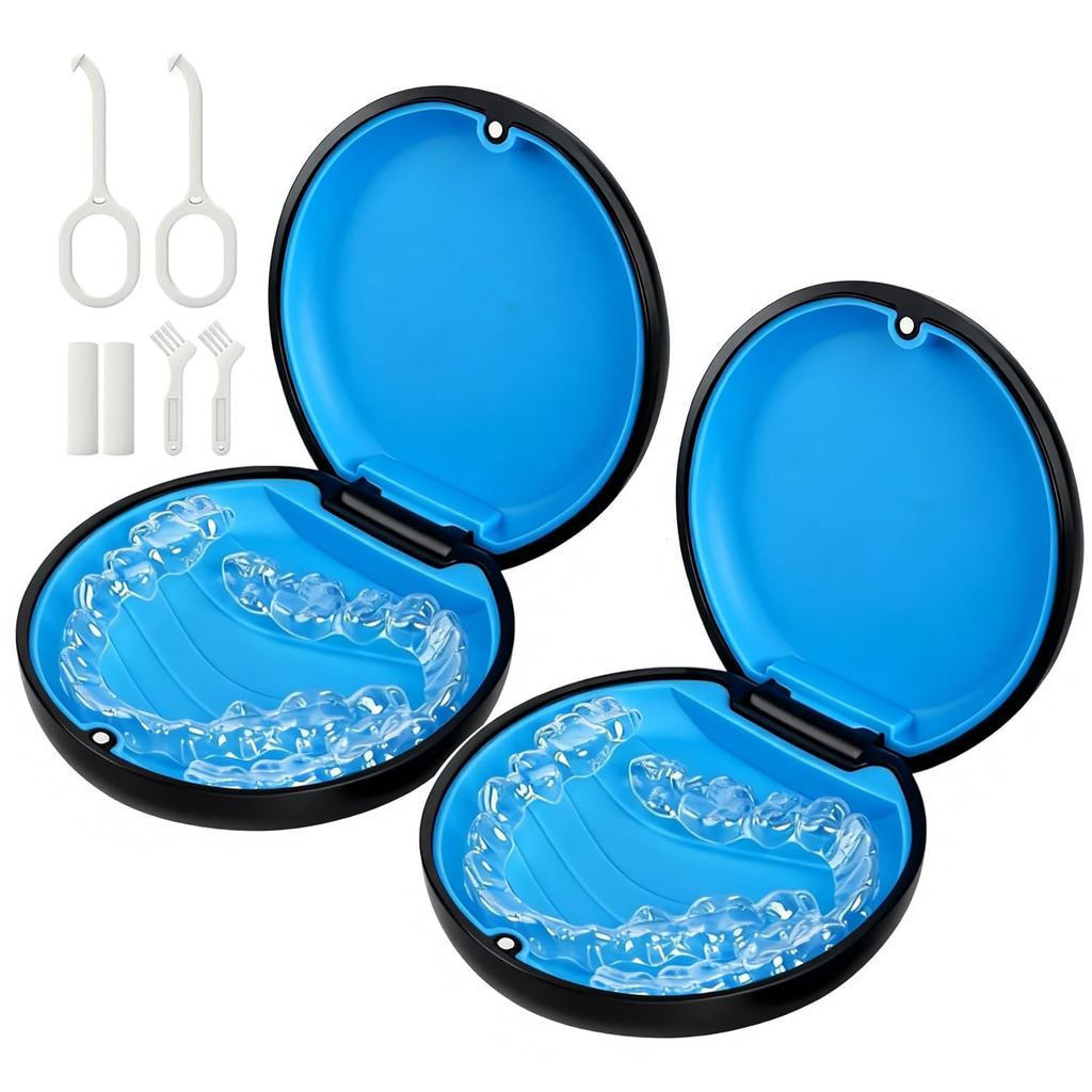Hộp đựng 2 gói, Tương thích với Invisalign, Hộp đựng chỉnh nha với công cụ loại bỏ và bàn chải, màu 