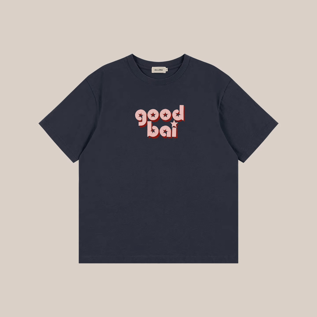 Hàng sẵn có Áo thun Cotton cao cấp GOODBAI in logo in hình tương phản Áo thun Cotton cao cấp Áo sơ m