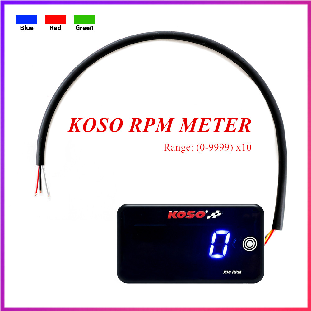 KOSO RPM Meter Xe Máy Kỹ Thuật Số Cảm Ứng Tachometer Vuông Màn Hình LCD Động Cơ Tach Giờ Đồng Hồ Đo 