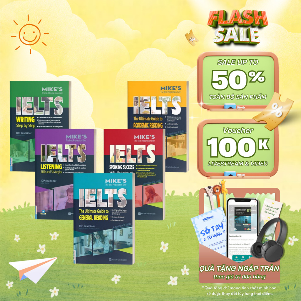 Sách - bo Ielts Mike's Beginner, Writing, Reading, Speaking, Listening MCBooks
