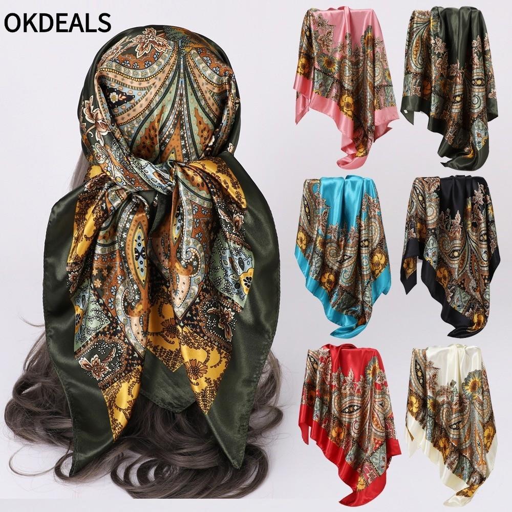 OKDEALS Hijab Bandana Satin 90x90cm Style Bohemian, Phụ Kiện Thời Trang Hồi Giáo Phù Hợp Cưới Hỏi