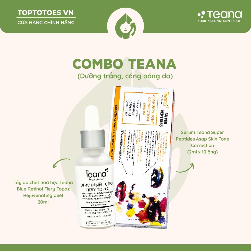 [HÀNG NHẬP KHẨU] Combo serum Teana dưỡng trắng, căng bóng da (Peel Teana Blue Retinol và Teana ASAP )