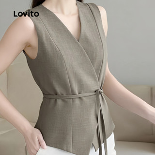  Lovito Áo thường ngày Top buộc dây mùa xuân hè màu kaki cho nữ LK2ED135 
