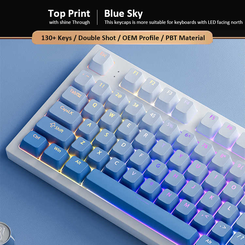Màu xanh OEM Profile RGB Backlit Keycaps Double Shot PBT Keycaps cho MX Switch Bàn phím cơ