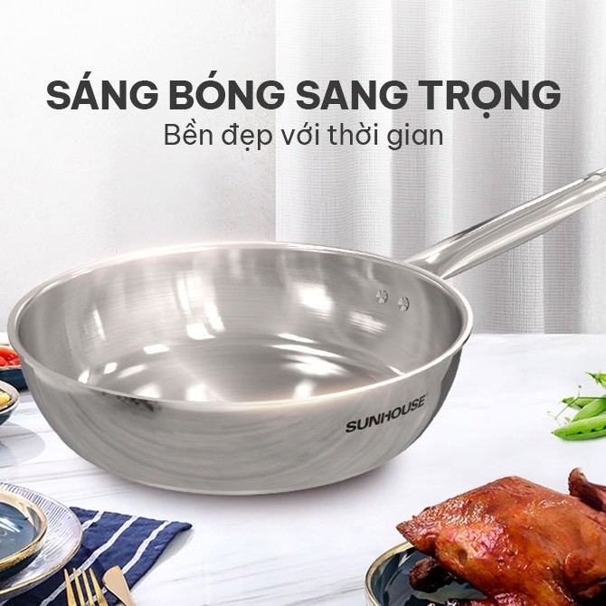 CHẢO INOX ĐA LỚP SUNHOUSE IN16M6 – INOX 304 CAO CẤP, BẮT TỪ SIÊU NHẠY, BỀN ĐẸP THEO THỜI GIAN 🍳