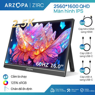  ARZOPA Z1RC Màn hình di động 16 "2.5K Giá đỡ chân đế HDR 2560x1600 Màn hình máy tính xách tay HDMI 500nits 8bit QHD USB-C Màn hình IPS 16: 10 cho điện thoại Mac PC PS Xbox Switch 