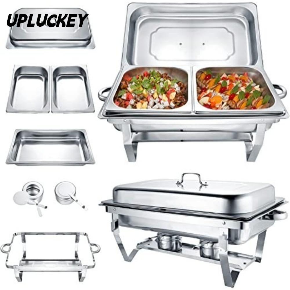 Đĩa Chafing Buffet UPLUCKEY, Máy hâm nóng thức ăn tự chọn bằng thép không gỉ 1 / 2 / 3, Đĩa bếp tự chọn có thể gập lại dung tích lớn đa chức năng