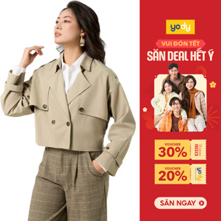  Áo măng tô nữ YODY dáng ngắn chun lưng cạp chất vải mềm mại bóng nhẹ MTN7003 