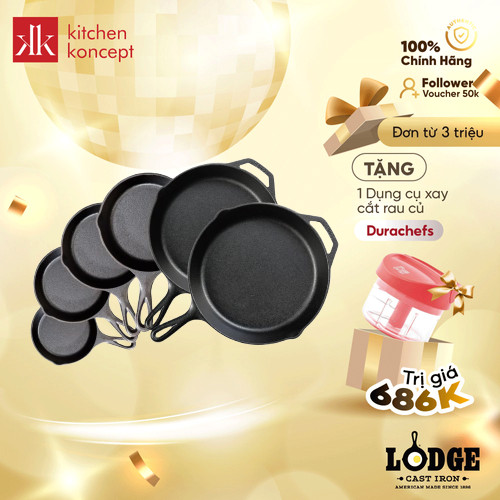 Chảo gang Lodge sản xuất tại Mỹ nhiều kích thước sử dụng trên mọi loại bếp