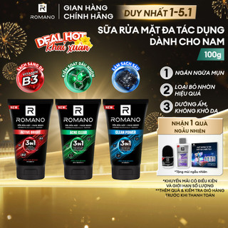   MỚI  Sữa rửa mặt Romano đa tác dụng dành cho nam giới 100g: Cấp ẩm Loại bỏ nhờn Sáng da Ngừa mụn Làm sạch sâu 