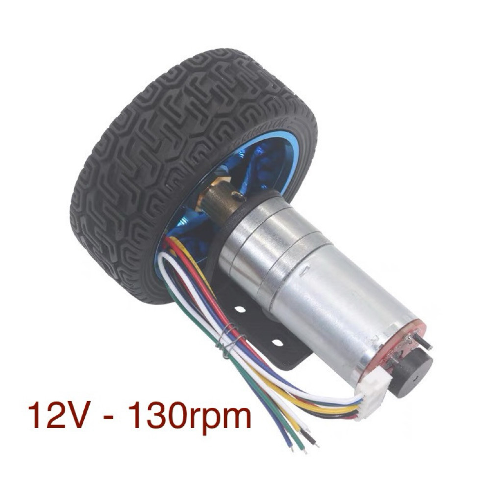 [ 12V 130rpm ] Bộ động Cơ DC giảm tốc có encoder JGA25-370 kèm gá bắt và bánh xe V2 65m