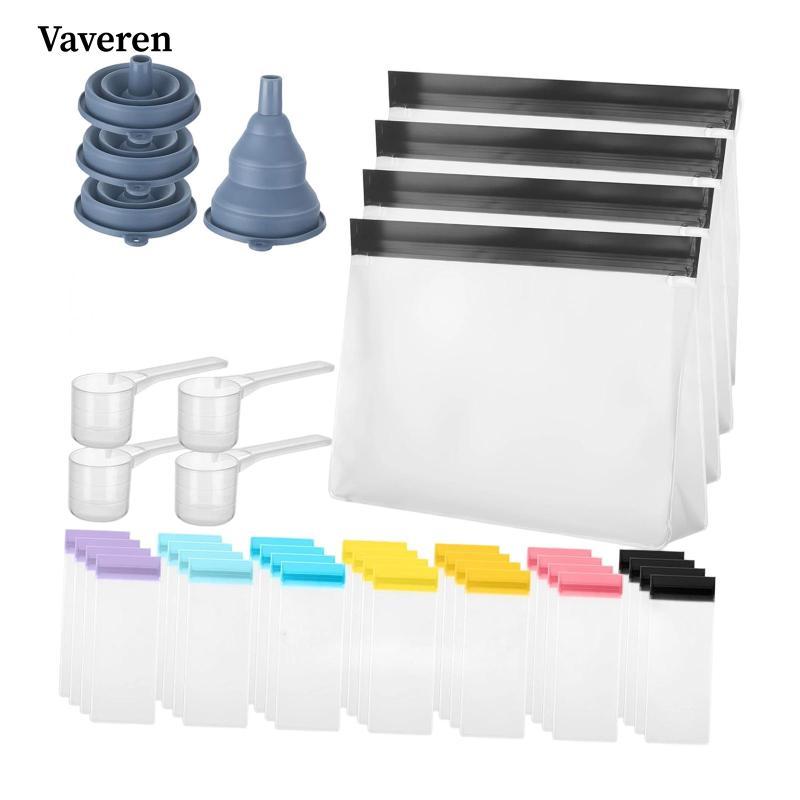 Vaveren 42 Miếng Bột Protein Du Lịch Hộp Đựng Túi Zip Có Phễu Thìa Có Thể Tái Sử Dụng Túi Zip Di Độn