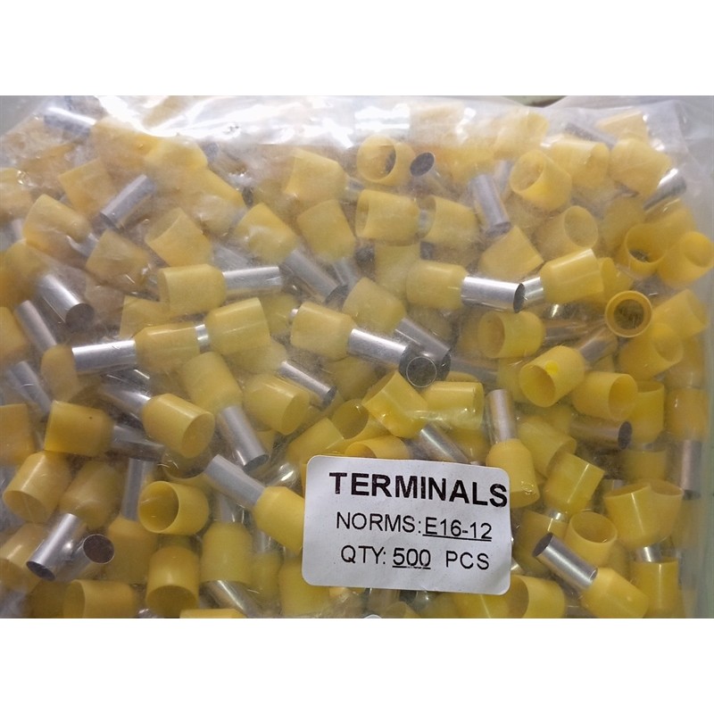 Đầu Cos Kim Rỗng E16-12 màu Vàng Dùng Cho Dây 16mm