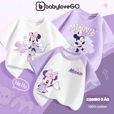 Áo thun bé gái BabyloveGO áo Disney cộc tay cổ tròn chất cotton thoáng mát cho bé 10-40kg