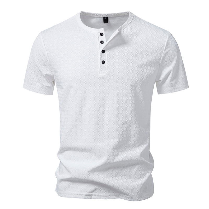 Sang Trọng Áo Thun Nam Jacquard Waffle Henley Golf WearVintage, Chất Lượng Cao, Thoải Mái Mùa Hè