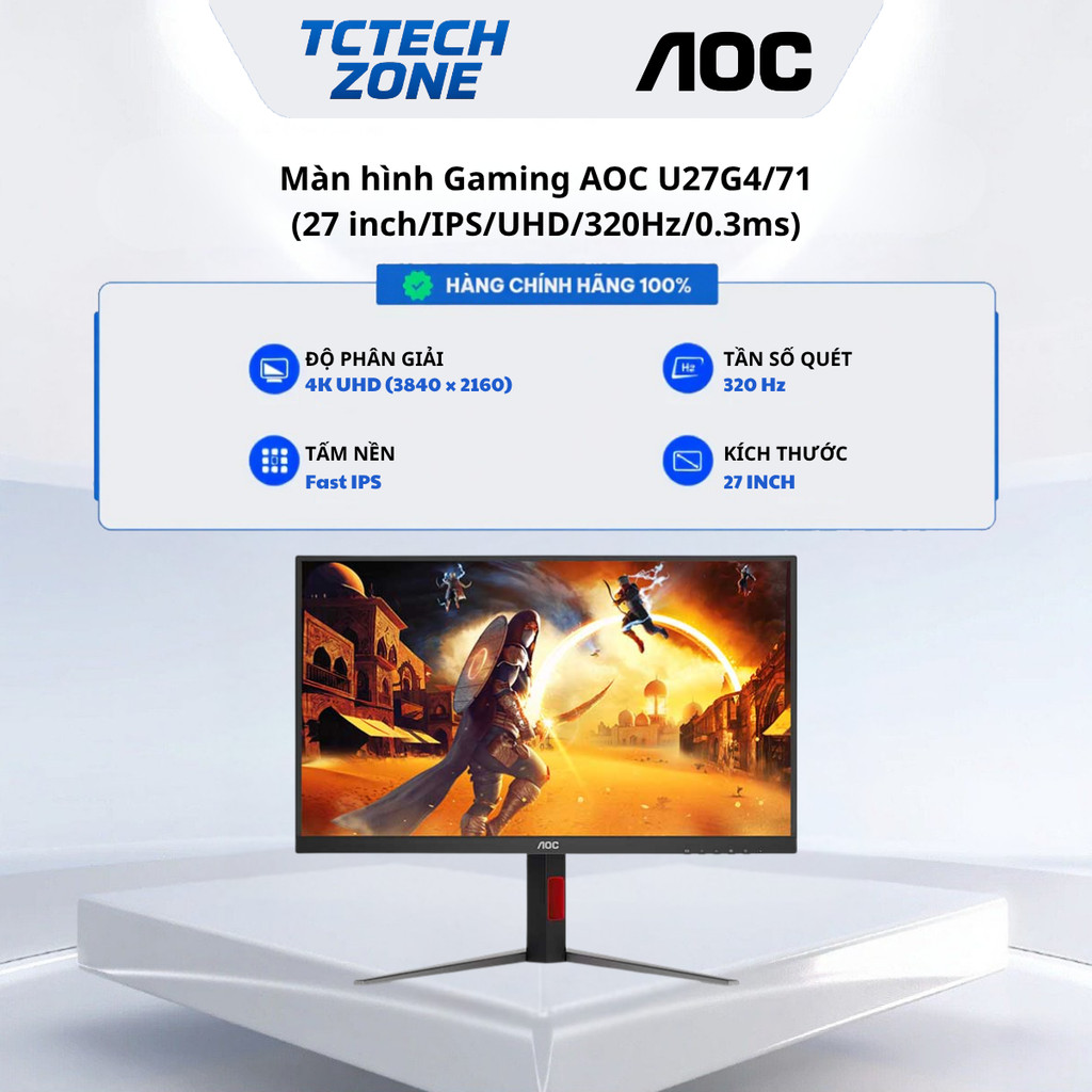 Màn hình AOC U27G4 27" Fast IPS 4K 160Hz-FHD 320Hz chuyên game chính hãng