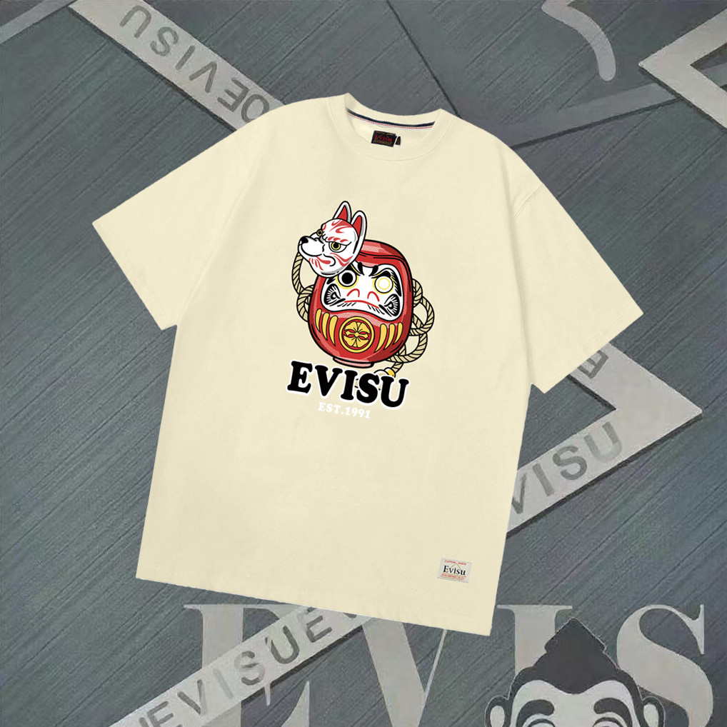 Evisu Thần Tài 2026 - Áo Thun Ngắn Tay Nam Nữ, Cổ Tròn Điển Hình, Thời Trang Thể Thao