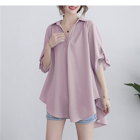 Áo sơ mi voan ngắn tay dài vừa phải dành cho nữ Plus Size dáng rộng dáng rộng dáng rộng dáng rộng dá