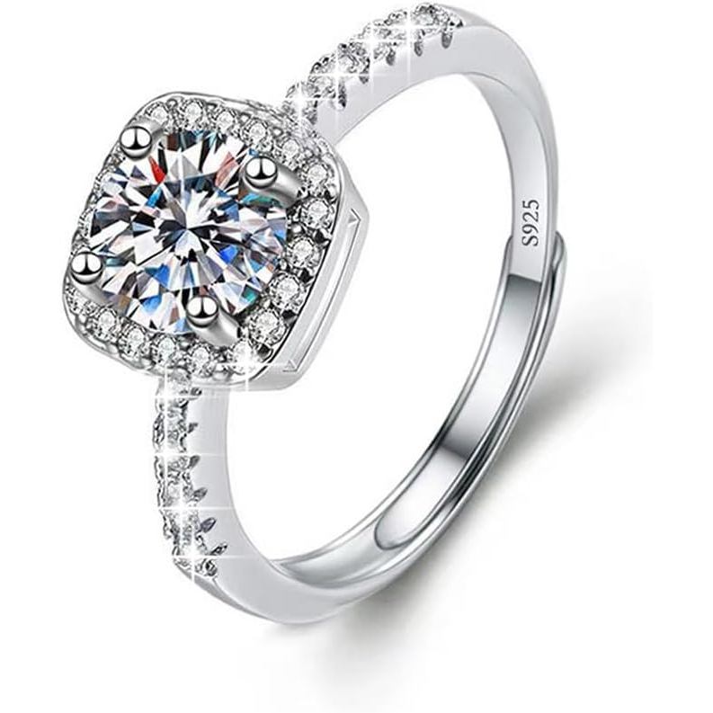 Moissanite Adjustable Engagement Ring, Promise Eternity Ring for Women,Wedding Rings,Jewelry Gift,Fr
