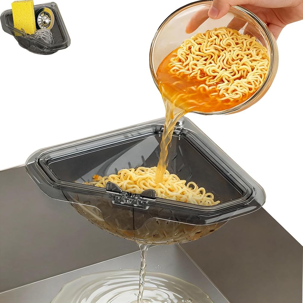 Triangular Draining Basket for Sink Magnetic Corner Sink Strainer Basket, Touch-Free Food Catcher Fo