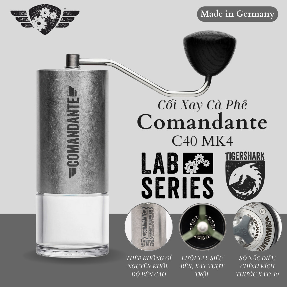 Cối Xay Cà Phê Comandante C40 Nitro Rex Lab Series Tigershark - Made in Germany