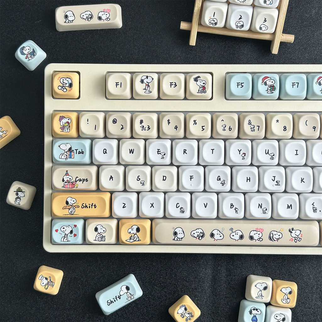 MAIMOOO Snoopy Keycap 130 Phím MOA Profile PBT Tròn Nhuộm Thăng Hoa Aula F75 F99 RK100 Keycaps Cơ Dễ