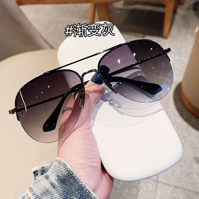 Premium Selection#Men's Large Face Half Frame UV Protection Sunglasses Fashion Glasses Driving Korea