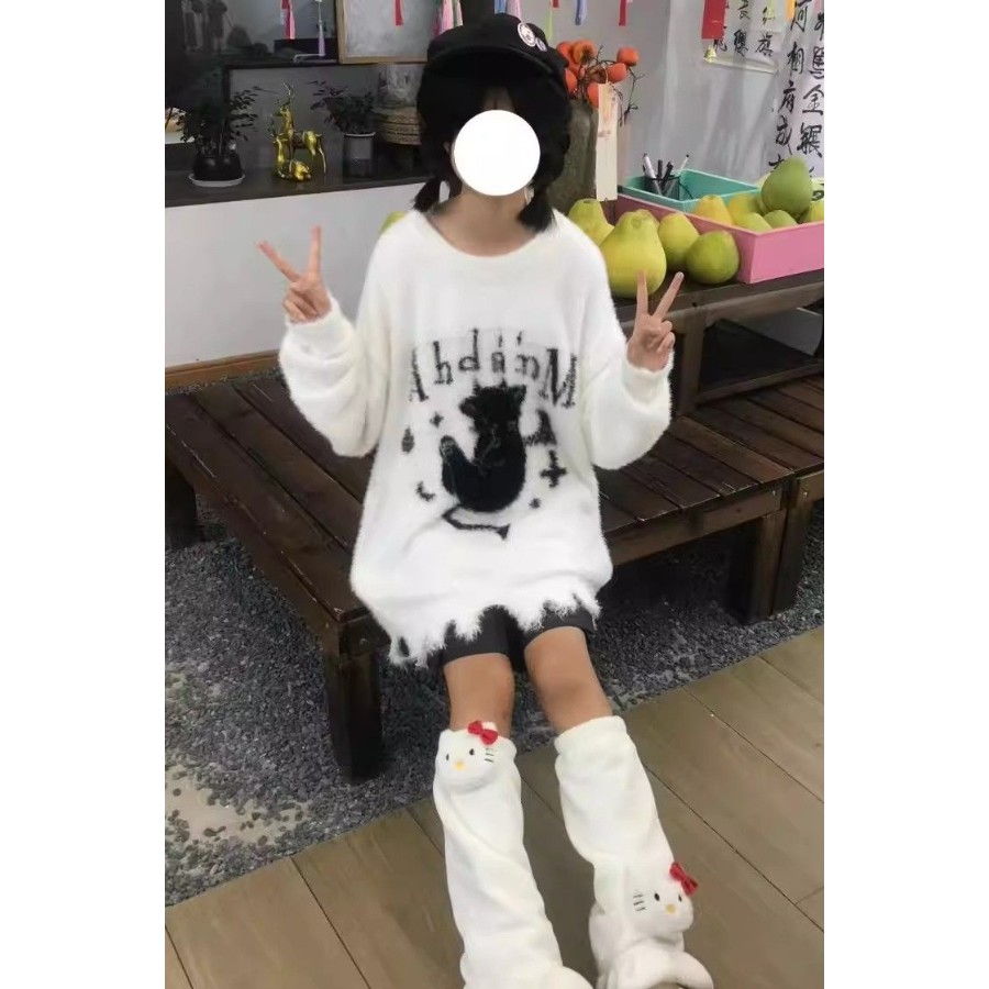 Áo len nữ retro y2k rách, style thu đông mềm mại