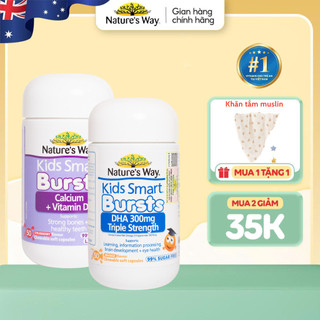  Combo Phát Triển Trí Não Tăng Chiều Cao NATURE'S WAY Kids Smart DHA 300mg +Calcium Vitamin D3 Cho Bé Từ 1 Tuổi 50v lọ 