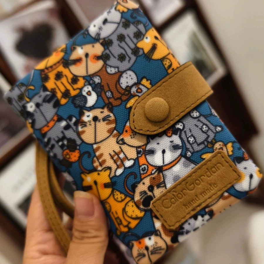 Thời Trang Pitaka Na Maikli Vải Oxford Ví Nữ Nhiều Khe Cắm Thẻ In Hình Ngắn Gấp Ba Ví Naka-Fold Na P