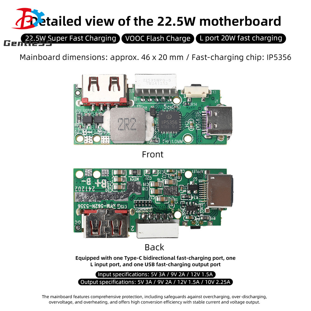 Mô-đun sạc siêu nhanh 22,5W IP5356 Mô-đun sạc nhanh Power Bank DIY Mainboard