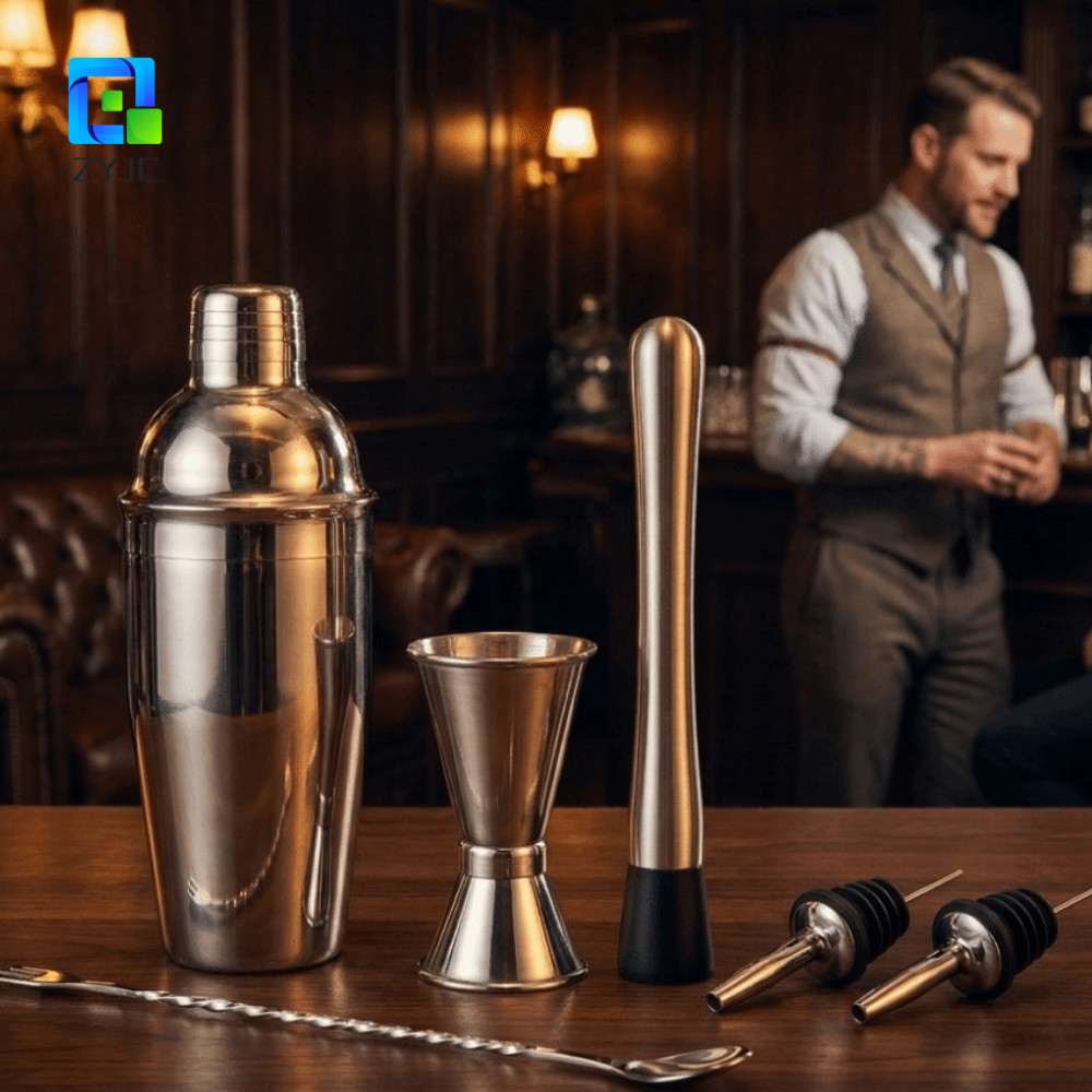 ZYJC 6 Cái / bộ Cocktail Lắc, Jigger Đo Đôi Với Thìa Khuấy Bộ Thanh Trộn Đồ Uống, Thép Không Gỉ Đo J