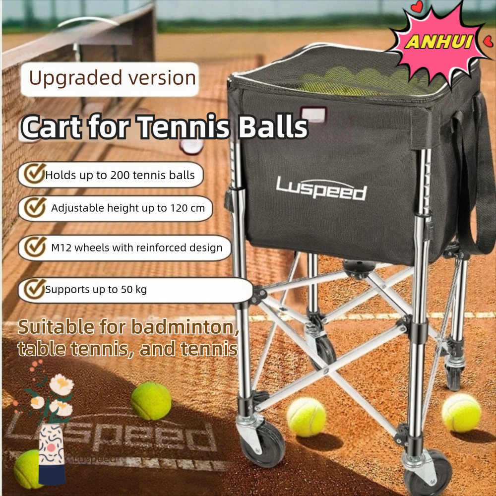 Xe đẩy bóng tennis ANHUI & Luspeed với thép không gỉ, điều chỉnh độ cao, dung tích lớn
