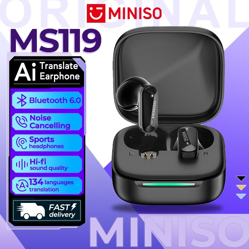 MINISO MS119 Tai Nghe Phiên Dịch AI  Tai nghe Bluetooth 6.0  Hỗ trợ dịch thuật 134 ngôn ngữ Tai nghe thể thao Khử tiếng ồn Âm thanh nổi Hi-Fi Âm thanh ASMR Chống nước IPX5 Độ trễ thấp | BigBuy360 - bigbuy360.vn