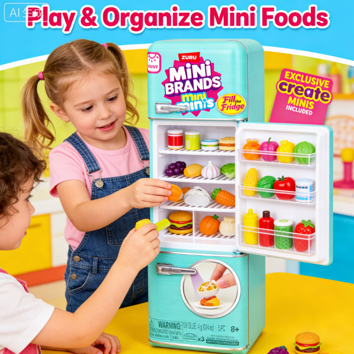 ZURU Mini Brands Fill the Fridge Playset – Đồ chơi bất ngờ mở hộp sưu tập dành cho trẻ em, thanh thi