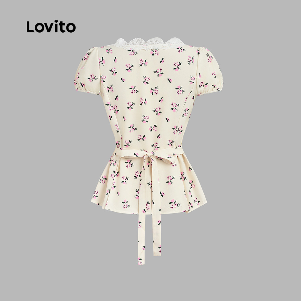 Lovito Phong cách thường ngày Áo sơ mi ren dễ thương có nút phía trước phù hợp cho mùa xuân/hè dành cho phụ nữ L154ED1015 | BigBuy360 - bigbuy360.vn