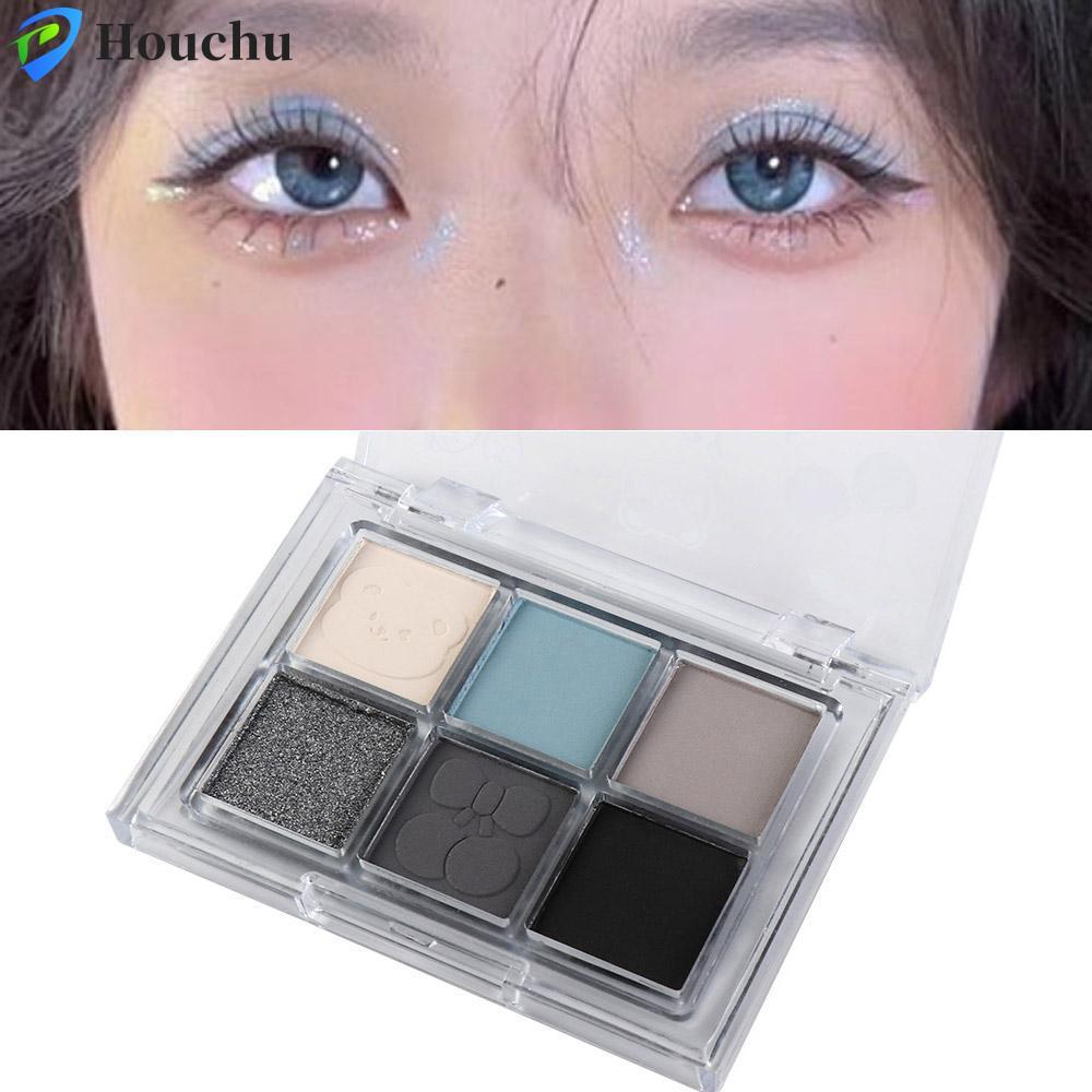 HOUCHU Bóng Mắt Khói Xanh, Bảng Phấn Mắt 6 Màu Chống Thấm Nước Shimmer, Di Động Lấp Lánh Đen Ngọc Tr
